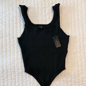 Black Ribbed Sleeveless Basque Tank